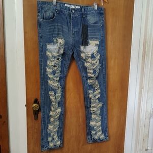 Distressed Blue Slim Straight Jeans